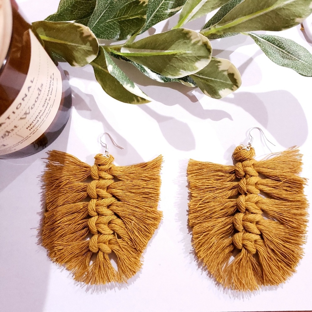 Fall Trendy Macrame Feather Earrings